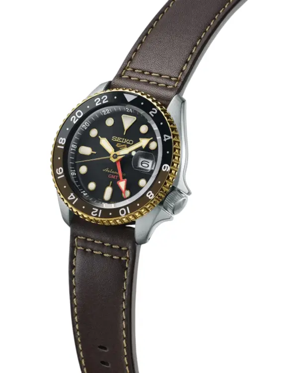 Seiko 5 Sports GMT Automatisk Herrklocka Brun/Läder 43 mm SSK036K1