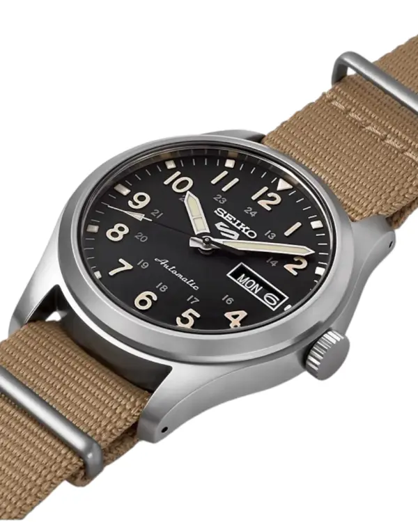 Seiko 5 Sports Automatisk Herrklocka Svart/Stål Textilarmband 39 mm SRPG35K1