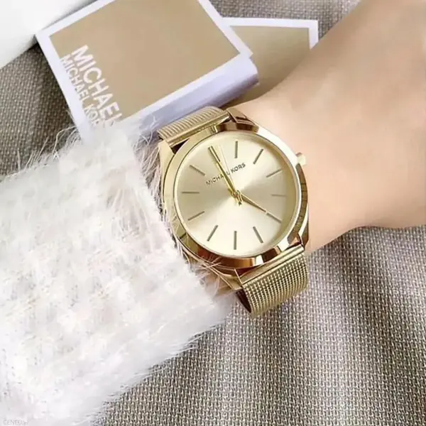 Michael Kors Slim Runway Quartz Guldfärgad Mesharmband Champagne, bild 2