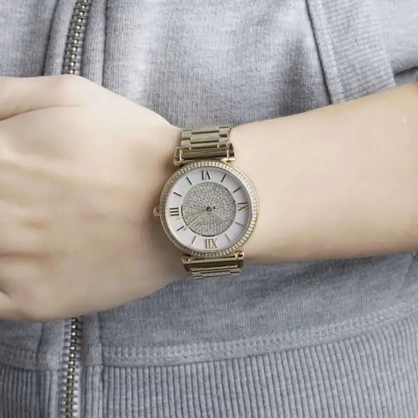 Michael Kors Catlin Quartz Guldfärgad Stållänk Vit Pärlemor, bild 2