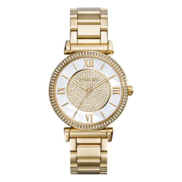 Michael Kors Catlin Quartz Guldfärgad Stållänk Vit Pärlemor