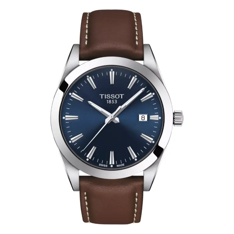 Tissot Gentleman T127.410.16.041.00 med blå urtavla och brunt läder