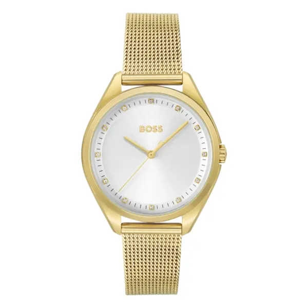 Hugo Boss Saya Quartz Guldfärgad Meshlänk Vit