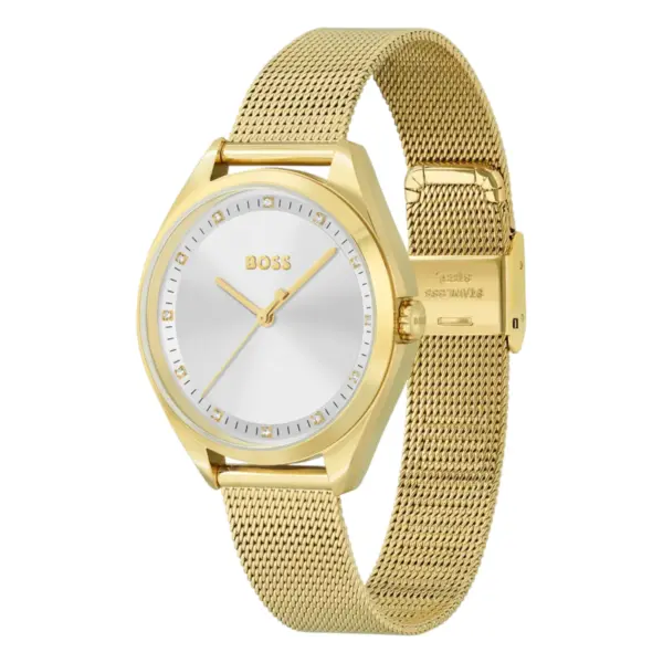 Hugo Boss Saya Quartz Guldfärgad Meshlänk Vit, bild 2