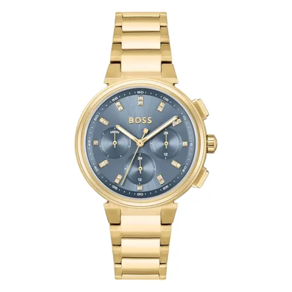 Hugo Boss One Quartz Multifunktion Guldfärgad Stållänk Blå