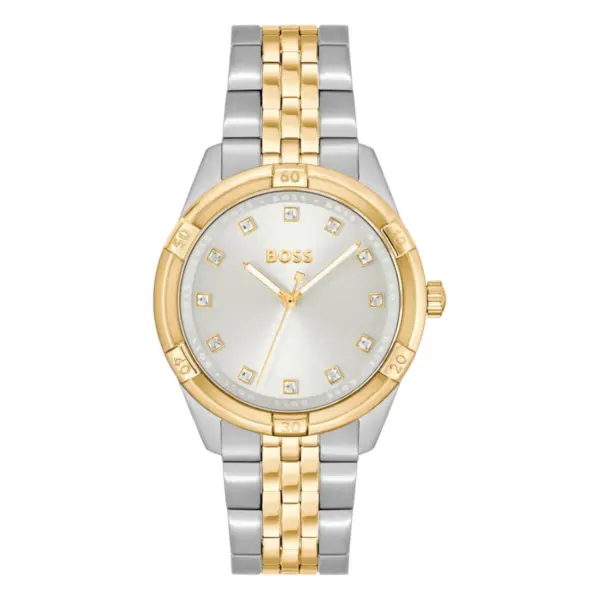 Hugo Boss Rhea Quartz Kristaller Tvåfärgad Stållänk Silver