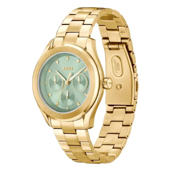 Hugo Boss Lida Quartz Multifunktion Guldfärgad Stållänk Grön, bild 2