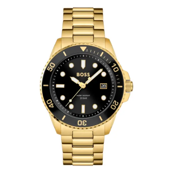 Hugo Boss Ace Quartz 20 ATM Guldfärgad Stållänk Svart