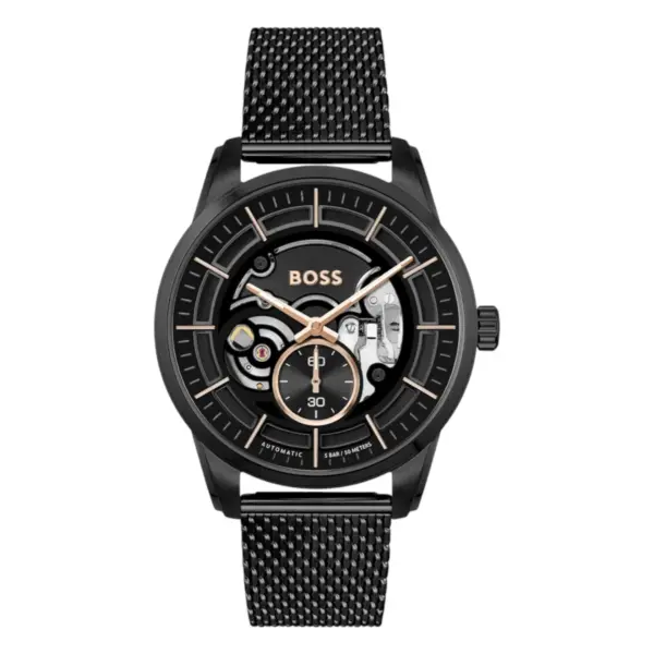 Hugo Boss Sophio Automatic Öppet hjärta Svart Meshlänk Svart