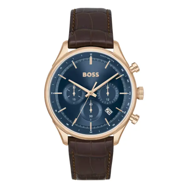 Hugo Boss Gregor Quartz Kronograf Roséguld Läderarmband Blå