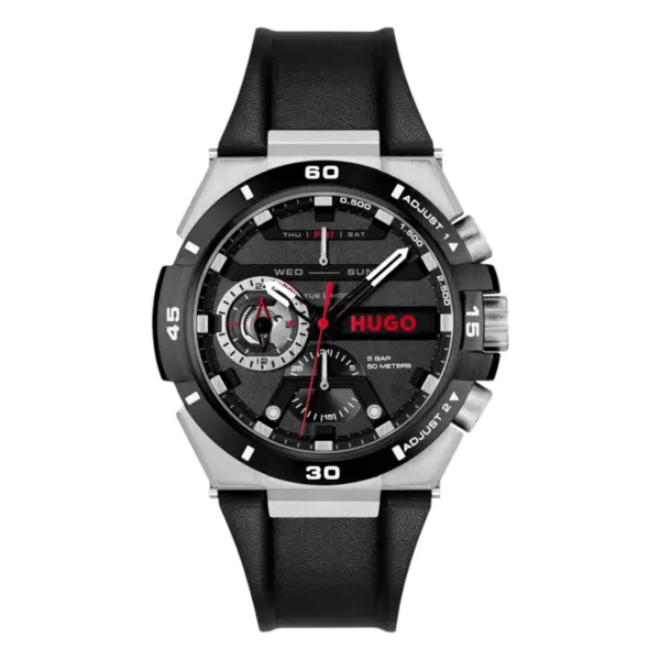 HUGO Wild Quartz Multifunktion Läderarmband Svart