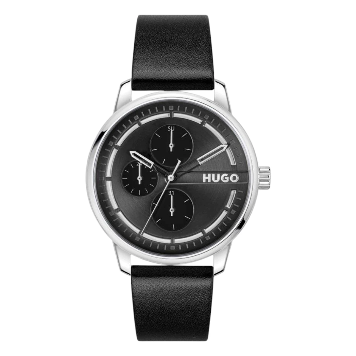 1530366 HUGO Stamp Multi Quartz Multifunktion Läderarmband Svart