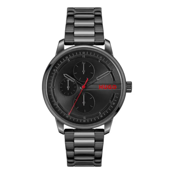 HUGO Stamp Multi Quartz Multifunktion Svart Stållänk Svart