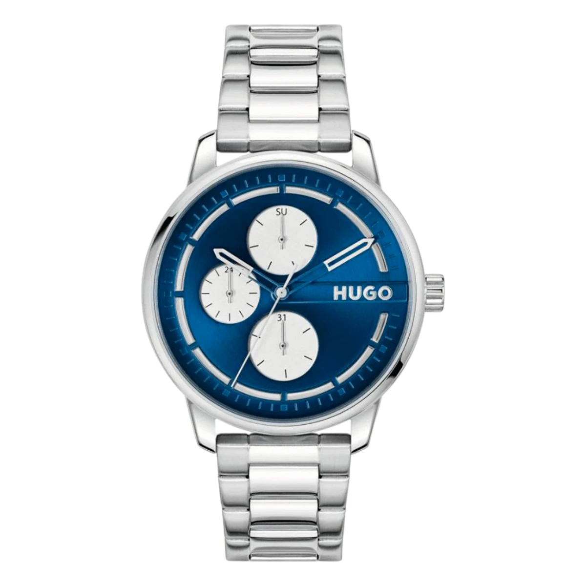 1530386 HUGO Stamp Multi Quartz Multifunktion Stållänk Blå