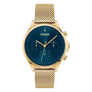 HUGO Smash Multi Quartz Multifunktion Guldfärgad Meshlänk Blå