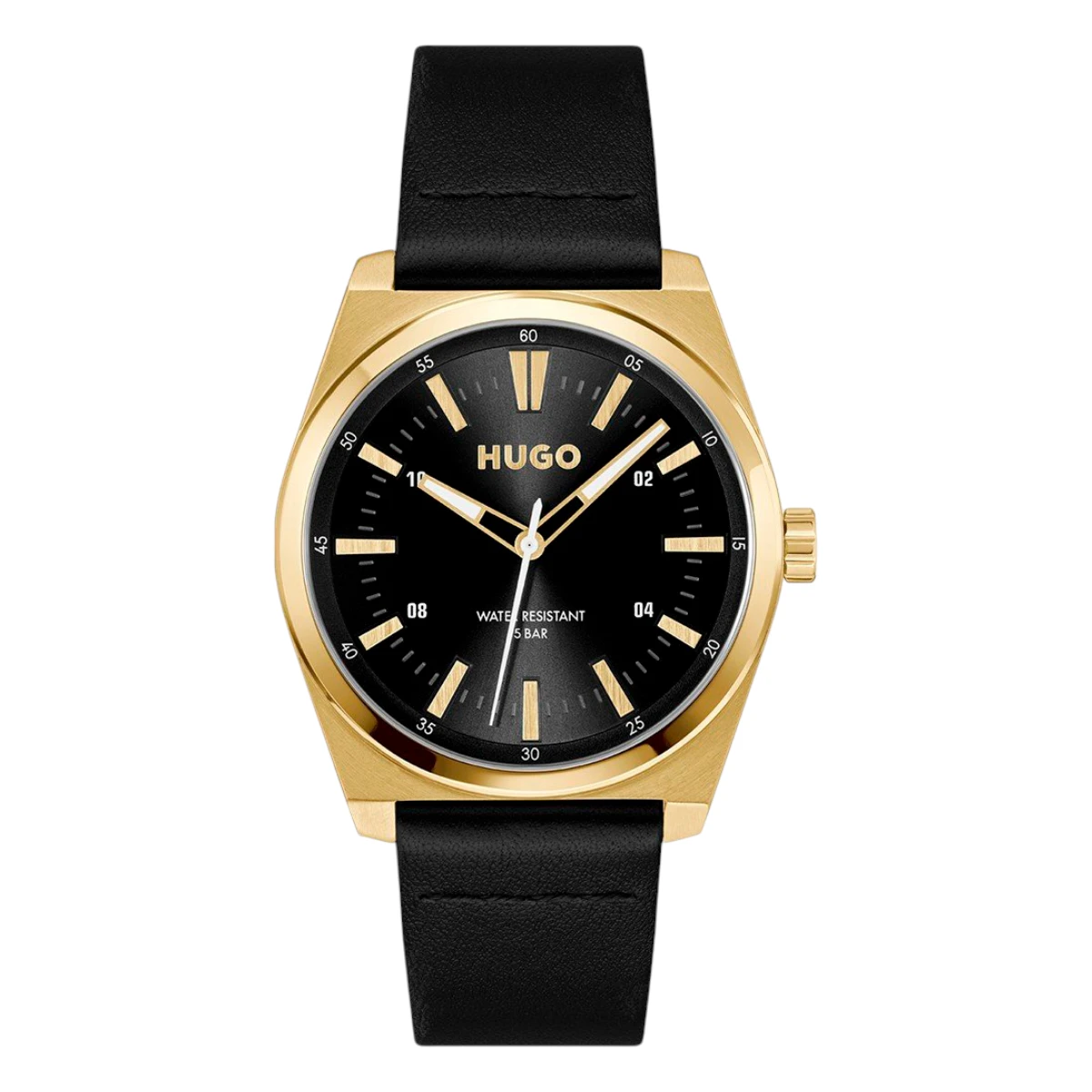 1530438 HUGO Ark Quartz Guldfärgad Läderarmband Svart