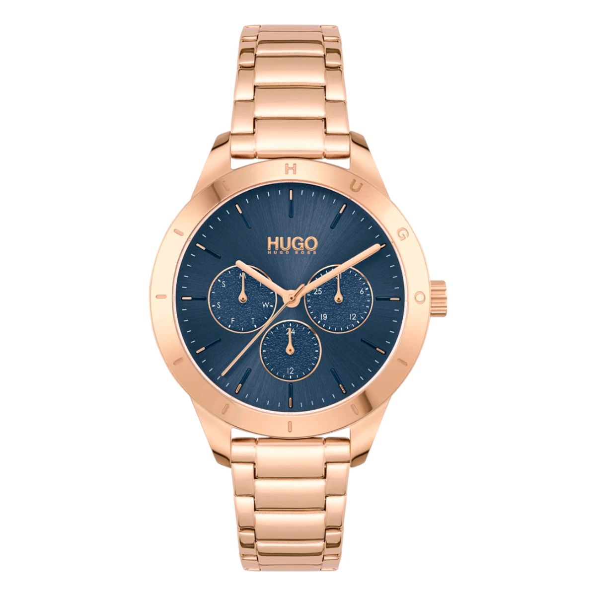 1540092 HUGO Friend Quartz Multifunktion Roséguld Stållänk Blå
