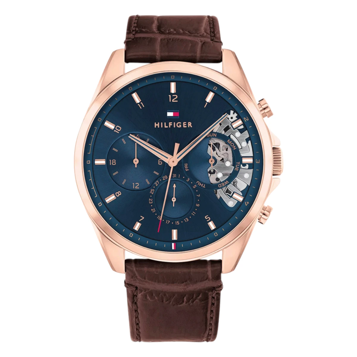 1710453 Tommy Hilfiger Baker Quartz Skelettiserad Läder Blå