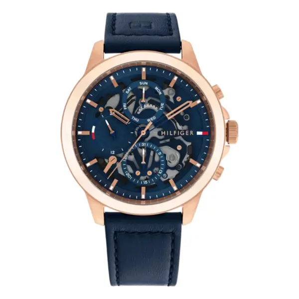 Tommy Hilfiger Henry Quartz Skelettiserad Läder Blå