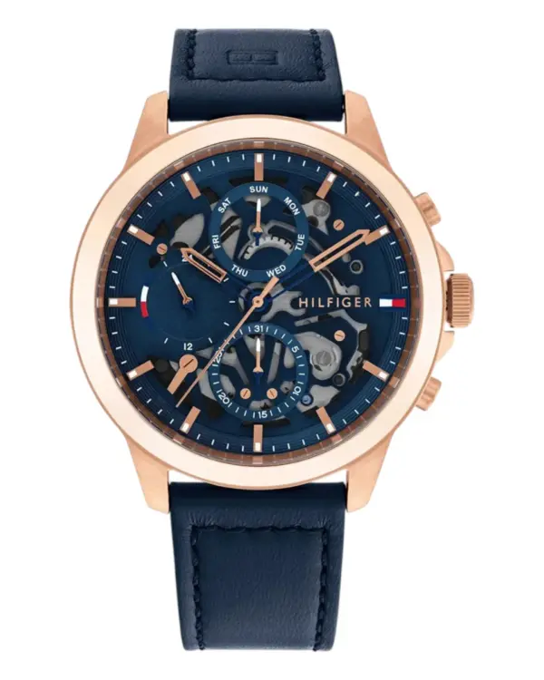 Tommy Hilfiger Henry Quartz Skelettiserad Läder Blå