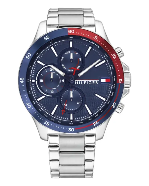 Tommy Hilfiger Bank Quartz Silverfärgad Stållänk Blå