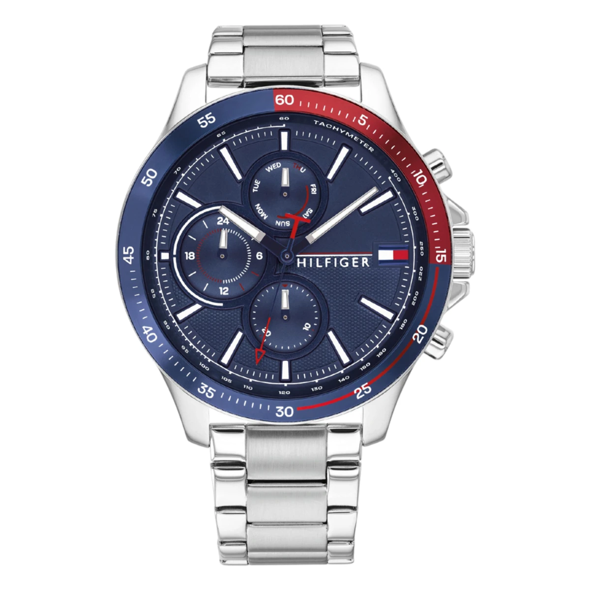 1791718 Tommy Hilfiger Bank Quartz Silverfärgad Stållänk Blå