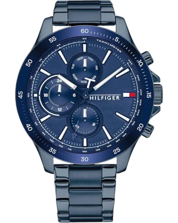 Tommy Hilfiger Bank Quartz Blåtonad Stållänk Blå