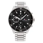Tommy Hilfiger Larson Quartz Silverfärgad Stållänk Svart