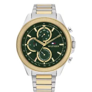Tommy Hilfiger Clark Quartz Tvåfärgad Stållänk Grön/Guld