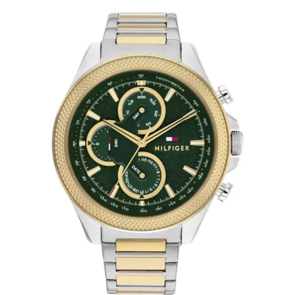 Tommy Hilfiger Clark Quartz Tvåfärgad Stållänk Grön/Guld
