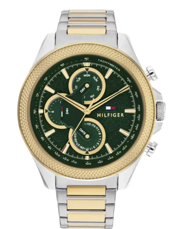Tommy Hilfiger Clark Quartz Tvåfärgad Stållänk Grön/Guld