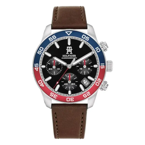 Tommy Hilfiger TH85 Chrono Quartz Brunt Läder Svart