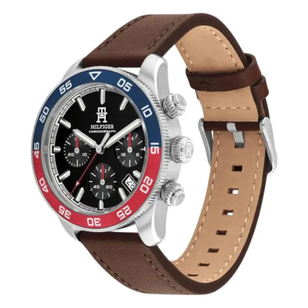 Tommy Hilfiger TH85 Chrono Quartz Brunt Läder Svart, bild 2