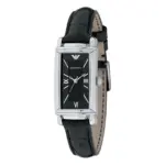 Armani Quartz Rektangulär Läderarmband Svart
