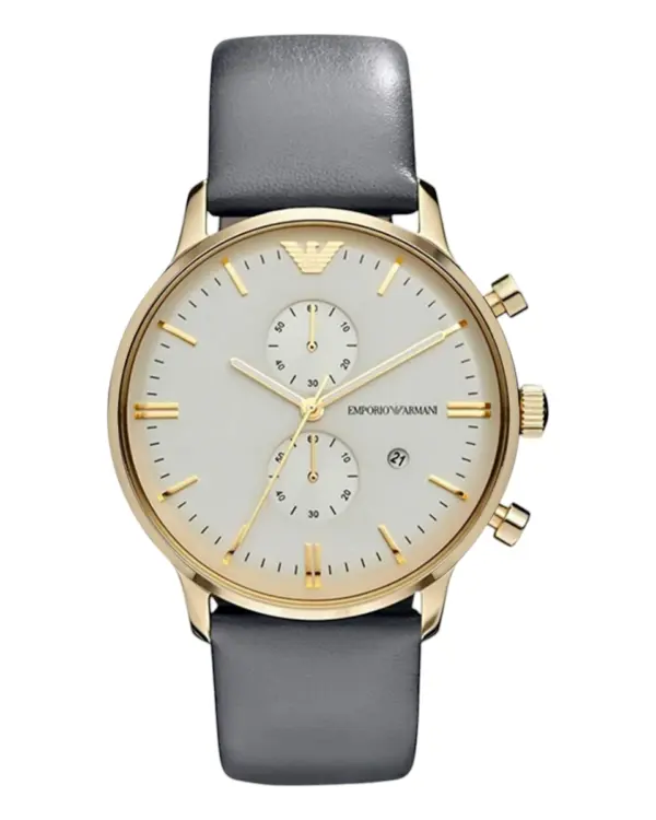 Armani Herrklocka Quartz Svart läderband Guld
