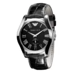 Armani Herrklocka Quartz Grå Boett Läderband Svart
