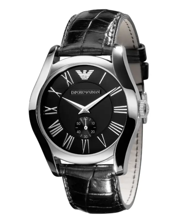 Armani Herrklocka Quartz Grå Boett Läderband Svart