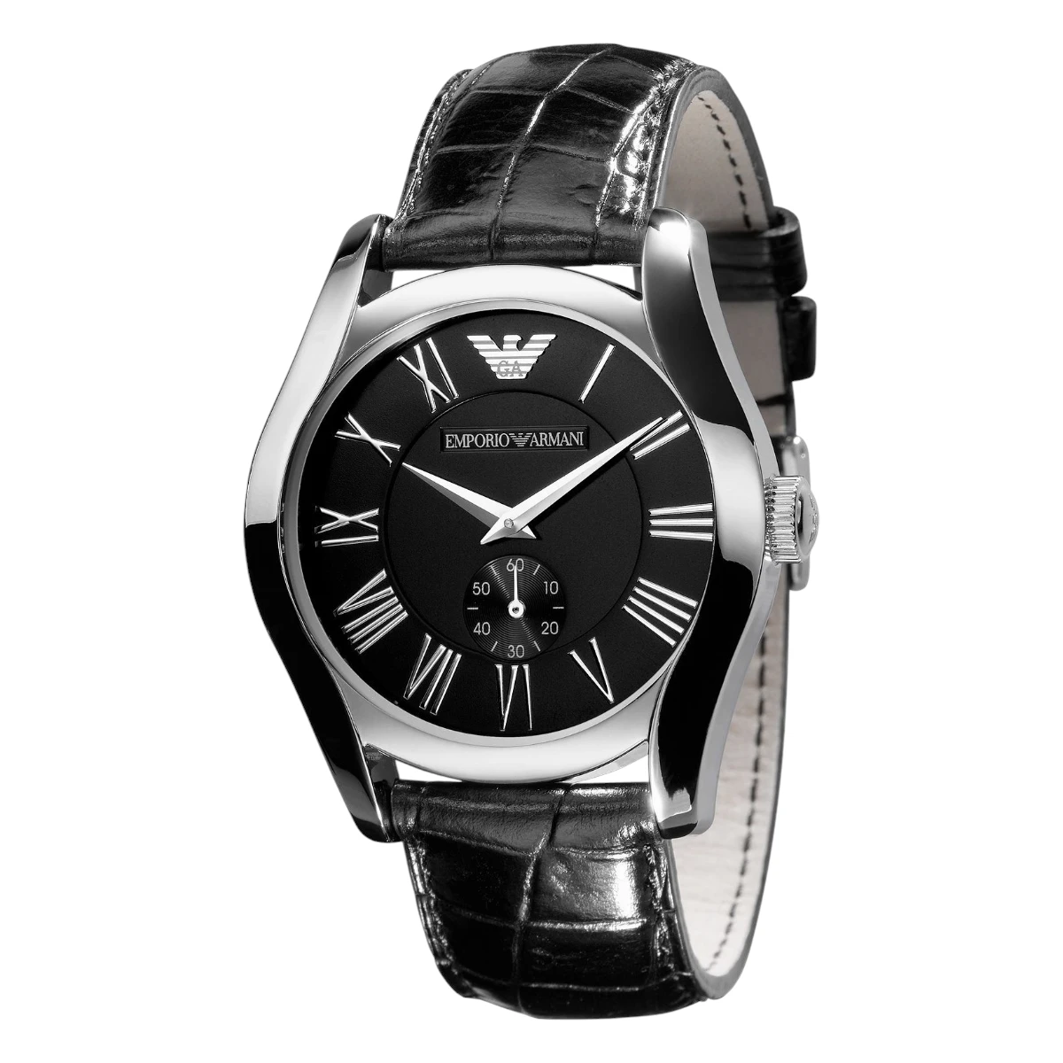 AR0643 Armani Herrklocka Quartz Grå Boett Läderband Svart