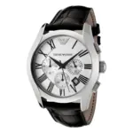 Armani Quartz Svart läderarmband Grå