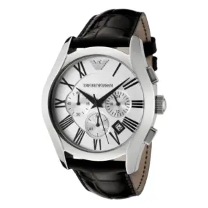 Armani Quartz Svart läderarmband Grå