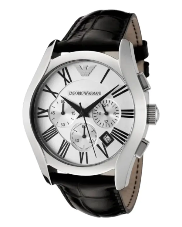 Armani Quartz Svart läderarmband Grå