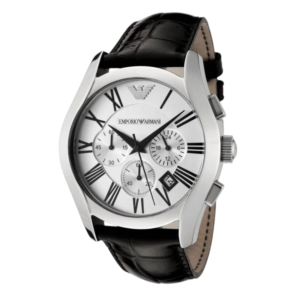 AR0669 Armani Quartz Svart läderarmband Grå