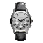 Armani Classic 43 mm Quartz Kronograf Läderarmband Silver