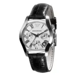 Armani Quartz Svart läderarmband Silver
