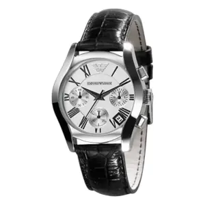 Armani Quartz Svart läderarmband Silver