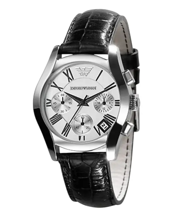 Armani Quartz Svart läderarmband Silver