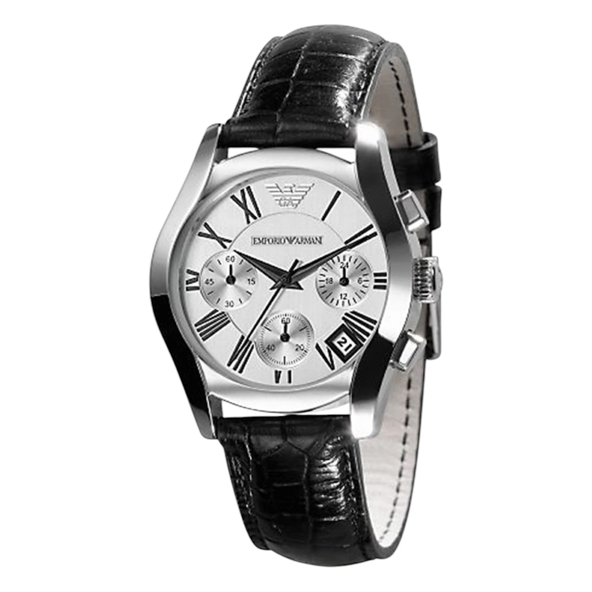 AR0670 Armani Quartz Svart läderarmband Silver