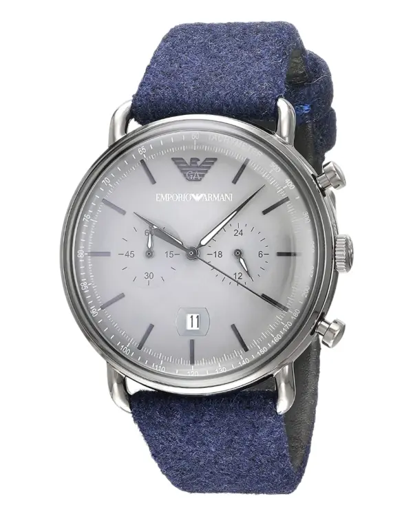 Armani Herrklocka Quartz Blått Läderarmband Grå
