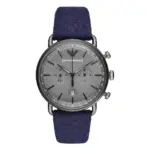 Armani Aviator Quartz Kronograf Blått Läderarmband Grå