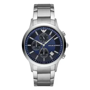 Armani Herrklocka Quartz Silverfärgad Stållänk Blå